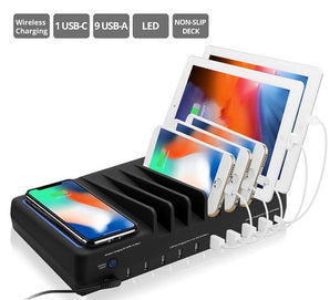 SIIG 10-Port USB-A/C & Wireless Charging Station with Ambient Light Deck