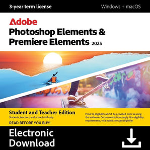 Adobe Photoshop Elements 2025 & Premiere Elements 2025 Student & Teacher Edition | PC/Mac Code | Photo & Video Editing | 3-year term license | Activation Required