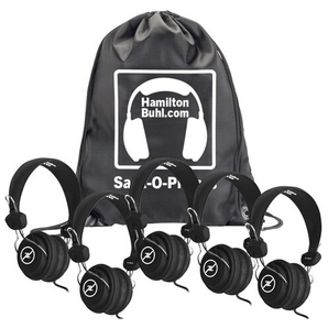 HamiltonBuhl Sack-O-Phones Favoritz Headsets with In-Line Microphone and TRRS Plug 5-Pack (3 Colors)