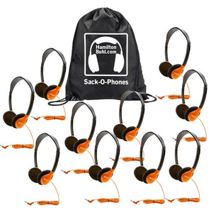 HamiltonBuhl Sack-O-Phones SchoolMate Personal Headphones (10-Pack) (5 Colors)